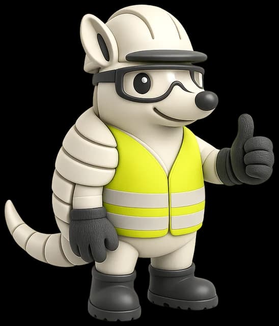 Armand, la mascotte Protekix, casque et lunettes de protection