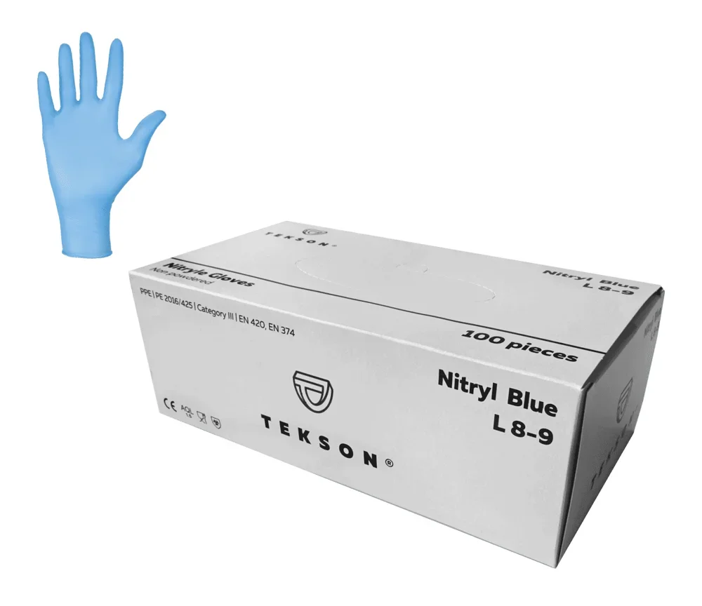 Gant TEKSON Nitryl Blue - bleu, ambidextre et conditionné par 100