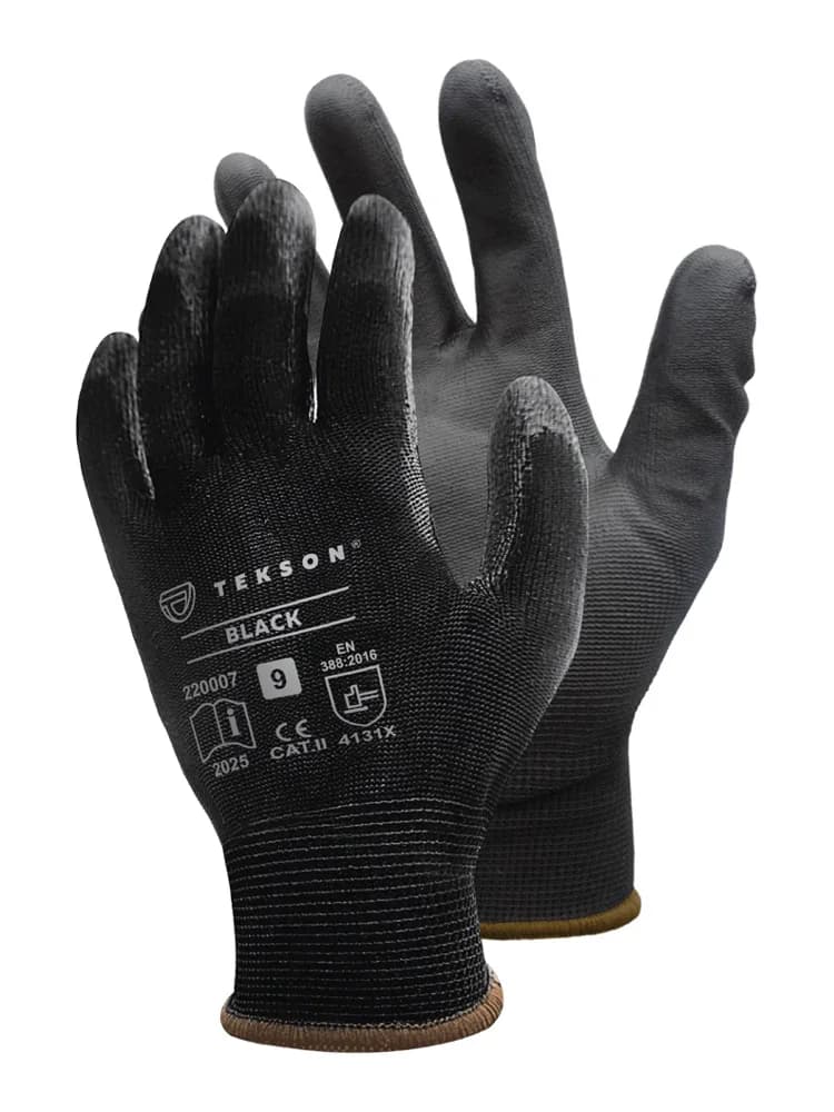Gant TEKSON Protection noire PU - enduction PU et construction sans couture