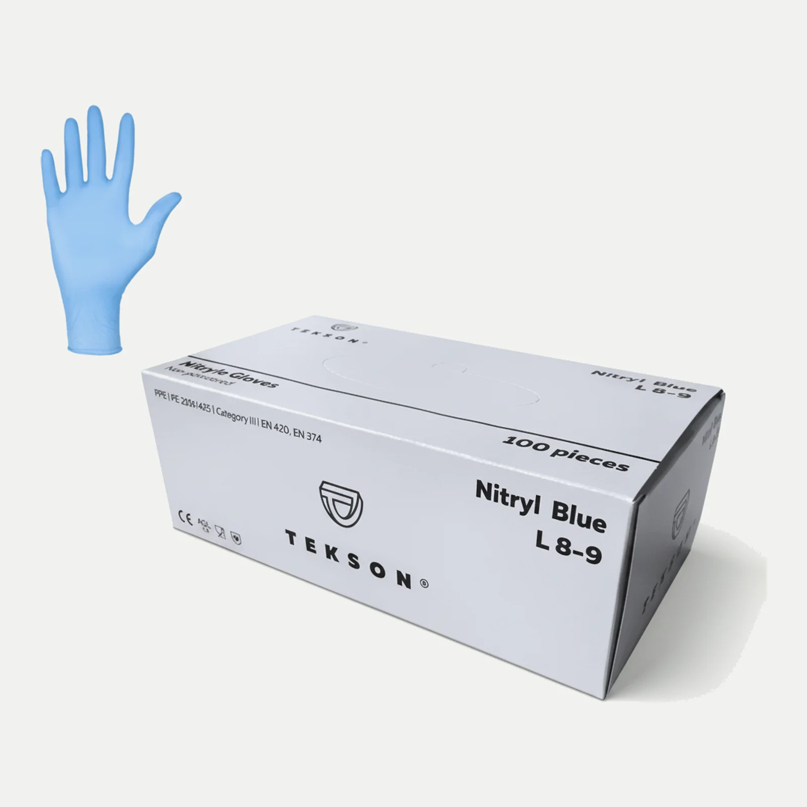 Gant TEKSON Nitryl Blue - bleu, ambidextre et conditionné par 100