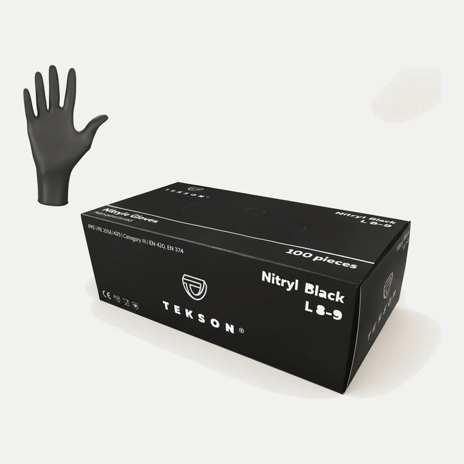 Gant TEKSON Nitryl Black - sans poudre et texturé au bout des doigts